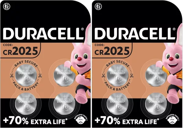 Duracell CR2025 2 BLISTERS OF 4 BATTERIES (set of 8 batteries)